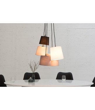 Invicta Interior Design hanglamp LEVELS zwart grijs wit met 5 linnen kappen - 37742