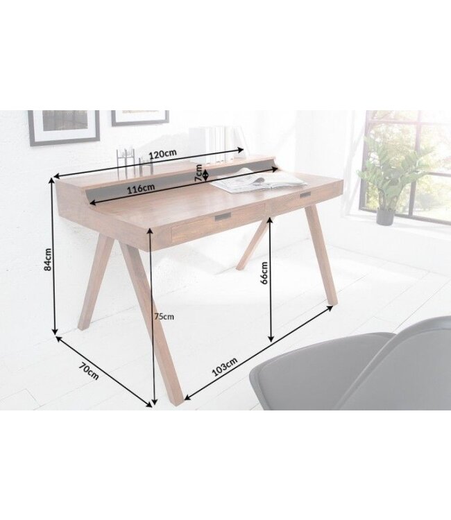 Invicta Interior Massief secretaire bureau MONSOON 120 cm acacia bureau met opvallende afwerking - 37837