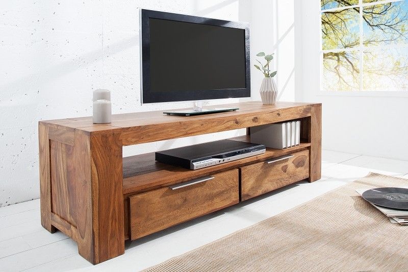 Massief tv-meubel MAKASSAR 130cm Sheesham lowboard twee laden - 37892