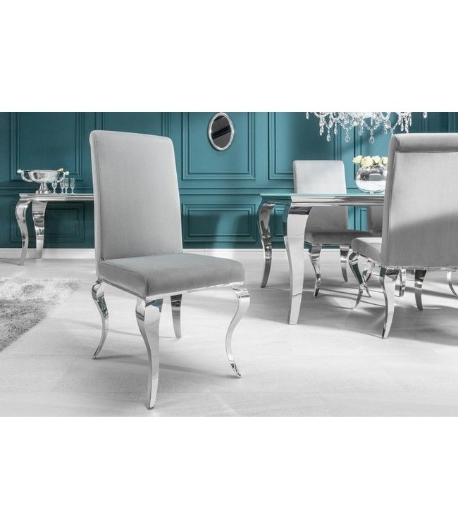 Invicta Interior Elegante stoel MODERN BAROQUE edelgrijze fluwelen stoelpoten van roestvrij staal - 37906