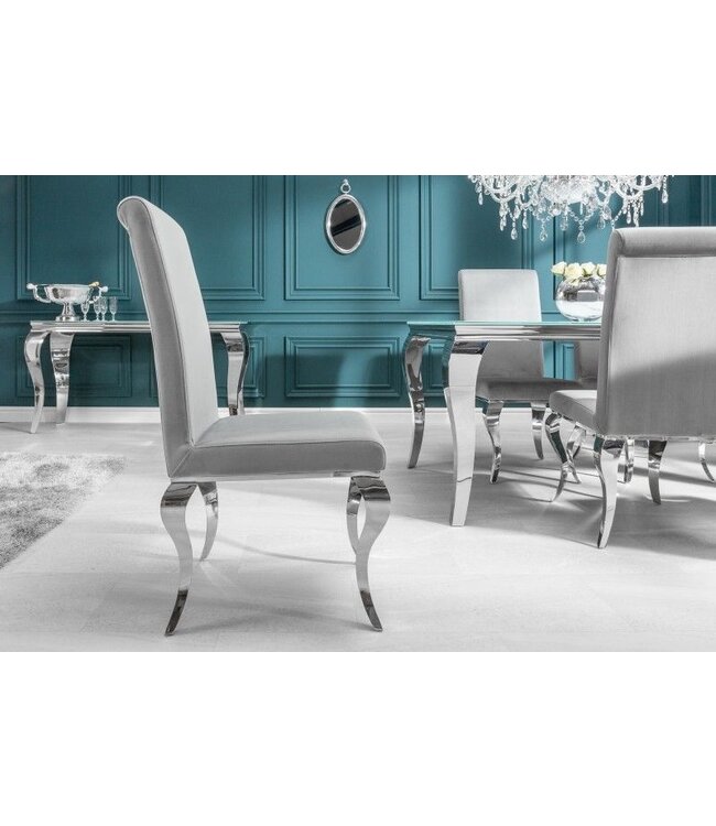 Invicta Interior Elegante stoel MODERN BAROQUE edelgrijze fluwelen stoelpoten van roestvrij staal - 37906