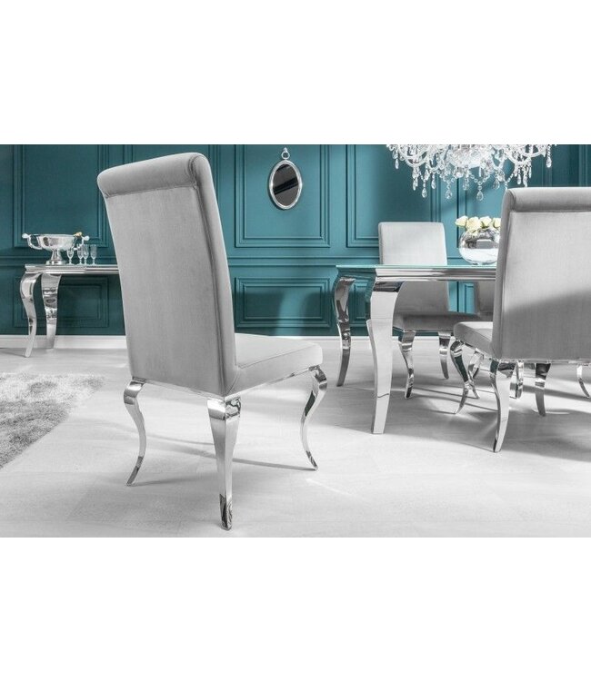 Invicta Interior Elegante stoel MODERN BAROQUE edelgrijze fluwelen stoelpoten van roestvrij staal - 37906