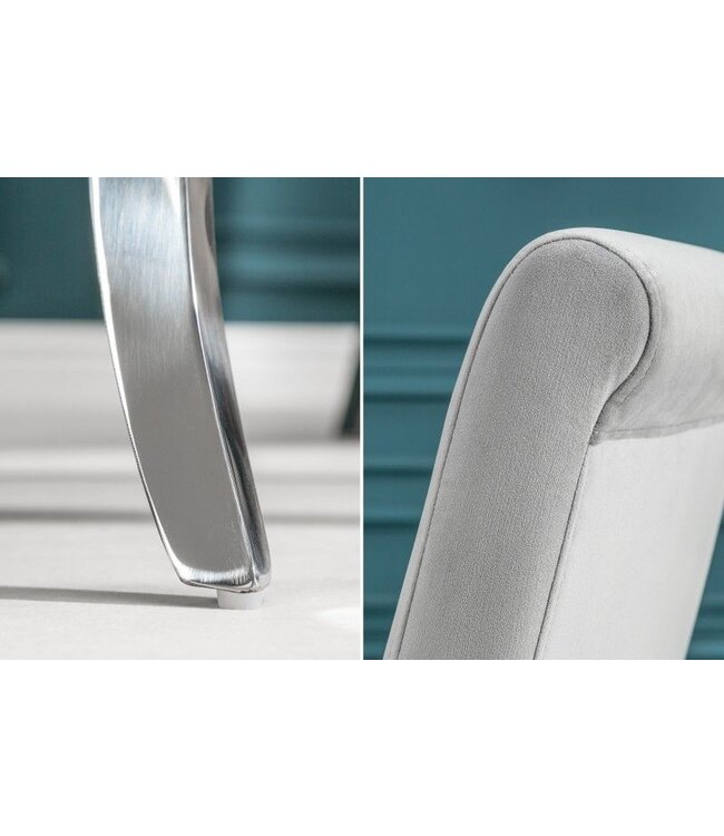 Invicta Interior Elegante stoel MODERN BAROQUE edelgrijze fluwelen stoelpoten van roestvrij staal - 37906