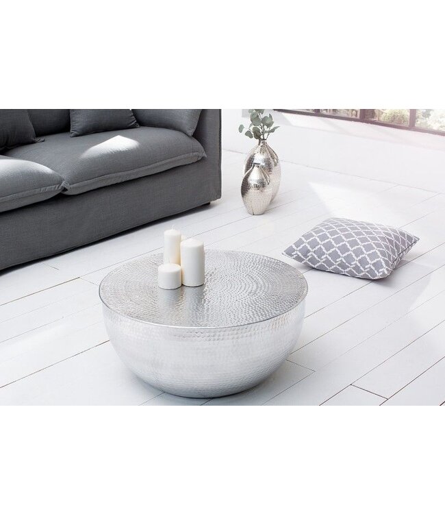 Invicta Interior Ronde salontafel ORIENT II 60cm zilver metaal aluminium gehamerd ontwerp handgemaakt - 37913