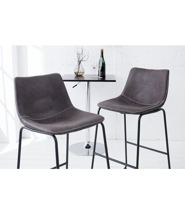 Invicta Interior Industrieel design barstoel DJANGO vintage grijs met ijzeren frame - 38110