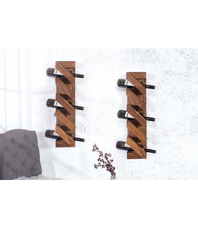 Invicta Interior Massief wijnrek MAKASSAR 70cm Sheesham voor 5 flessen wandplank - 38116