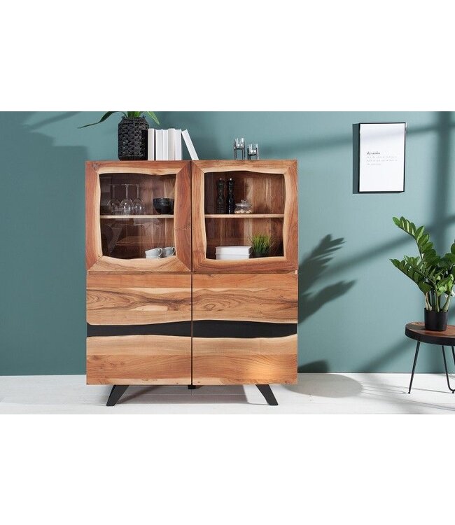 Invicta Interior Massief dressoir AMAZONAS 140cm acacia metalen vitrinekast boomrand - 38330
