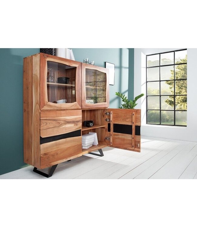 Invicta Interior Massief dressoir AMAZONAS 140cm acacia metalen vitrinekast boomrand - 38330