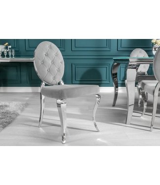 Invicta Interior Elegante stoel MODERN BAROK edel grijs fluweel met knopen roestvrijstalen poten - 38342