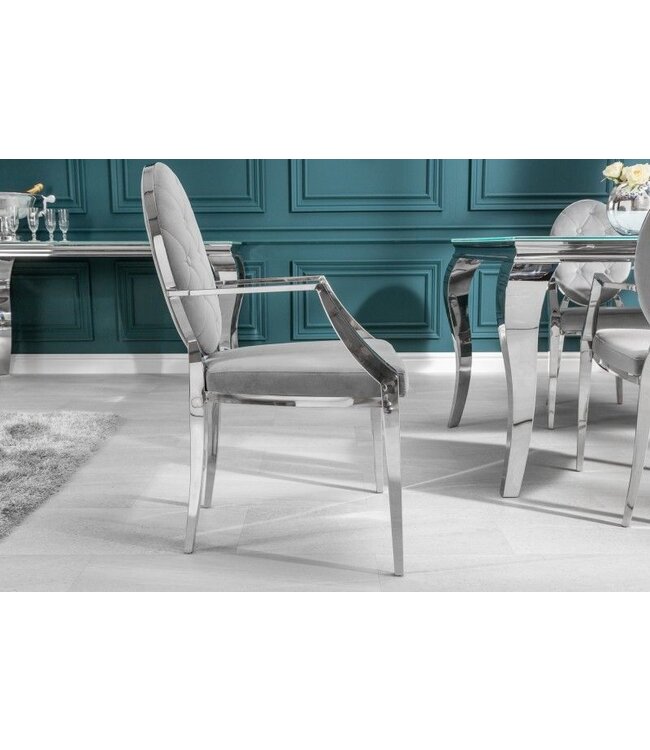 Invicta Interior Elegante stoel MODERN BAROK edelgrijs fluweel met armleuningen en decoratieve knopen - 38343