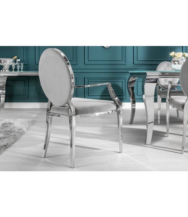 Invicta Interior Elegante stoel MODERN BAROK edelgrijs fluweel met armleuningen en decoratieve knopen - 38343