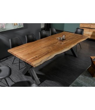 Invicta Interior Massief houten eettafel MAMMUT NATURE 200cm acacia X-frame zwarte boomrand 6cm tafelblad - 38349