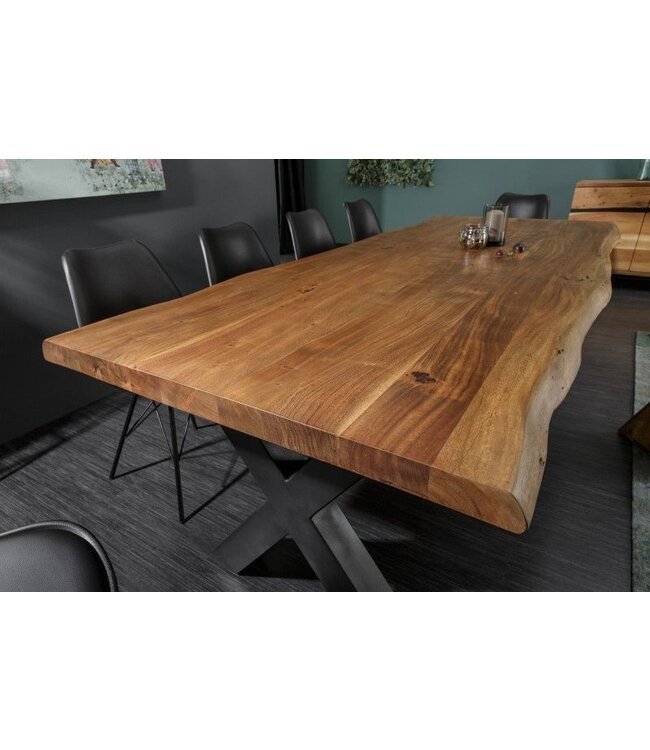 Invicta Interior Massief houten eettafel MAMMUT NATURE 200cm acacia X-frame zwarte boomrand 6cm tafelblad - 38349