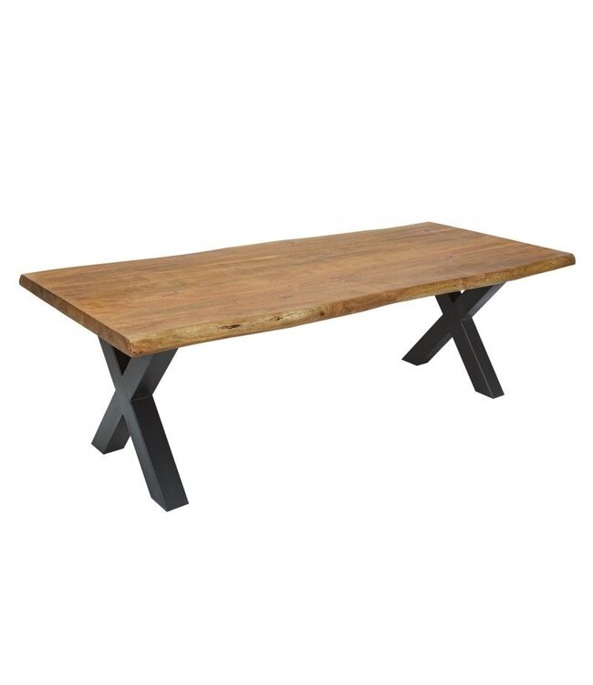 Invicta Interior Massief houten eettafel MAMMUT NATURE 200cm acacia X-frame zwarte boomrand 6cm tafelblad - 38349