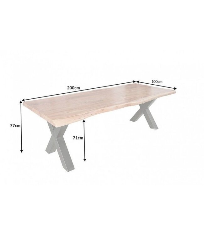 Invicta Interior Massief houten eettafel MAMMUT NATURE 200cm acacia X-frame zwarte boomrand 6cm tafelblad - 38349