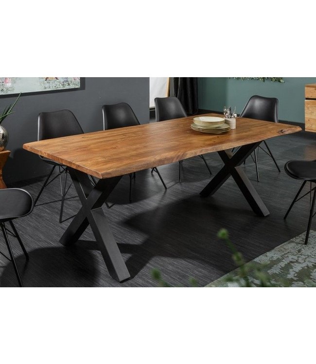 Invicta Interior Massief houten eettafel MAMMUT NATURE 180cm acaciaboom rand X-frame antraciet 3,5cm tafelblad - 38352