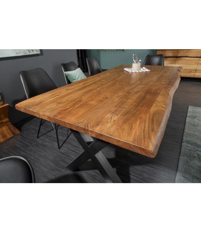 Invicta Interior Massief houten eettafel MAMMUT NATURE 180cm acaciaboom rand X-frame antraciet 3,5cm tafelblad - 38352