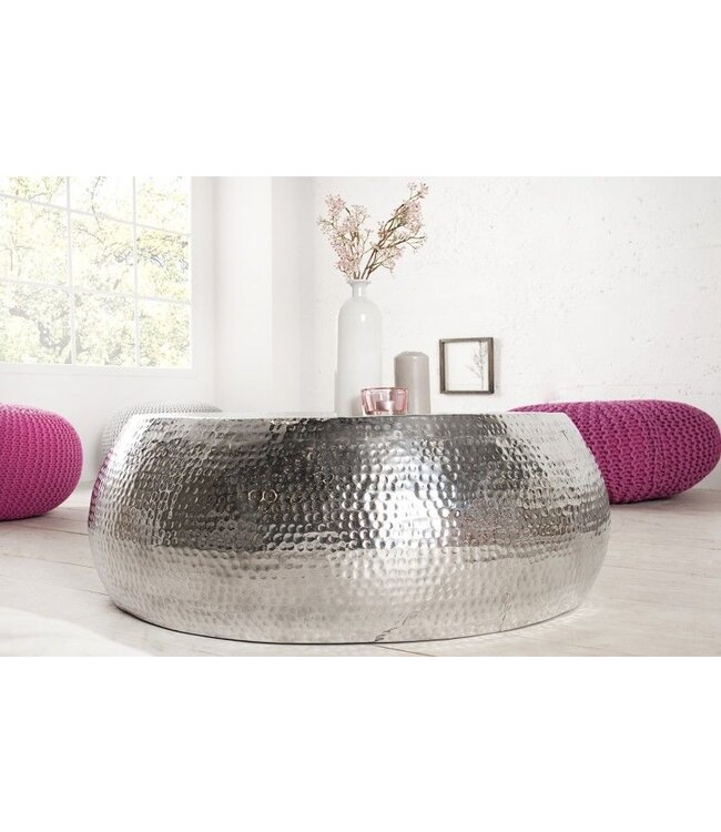 Invicta Interior Ronde salontafel ORIENT 80cm zilver metaal aluminium gehamerd ontwerp handgemaakt - 38396