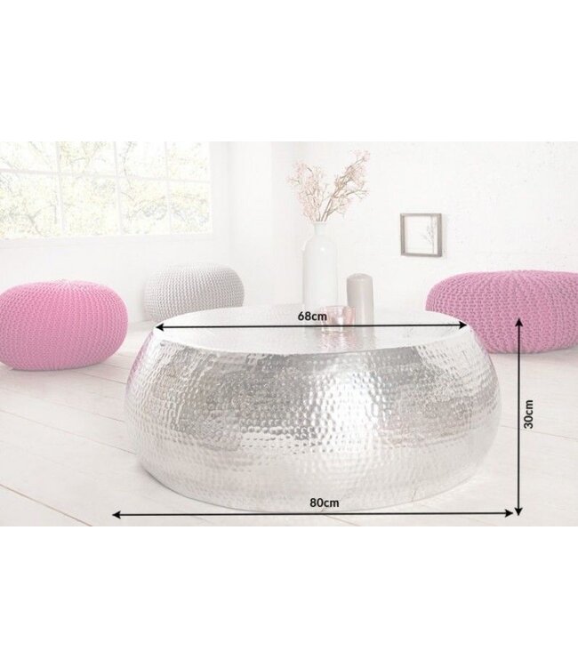 Invicta Interior Ronde salontafel ORIENT 80cm zilver metaal aluminium gehamerd ontwerp handgemaakt - 38396