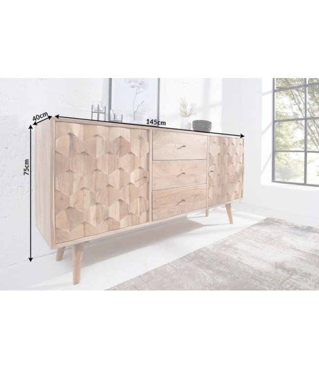 Invicta Interior Massief dressoir MYSTIC LIVING 145cm natuurlijk acacia 3D oppervlak massief hout - 38420