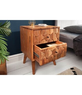 Invicta Interior Massief houten nachtkastje MYSTIC LIVING 40cm natuurlijk acacia 3D bijzettafeltje vooraan met opbergruimte - 38424