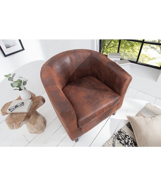 Invicta Interior Design loungestoel HEMINGWAY whiskybruin met armleuningen cocktailstoel massief houten poten - 38475