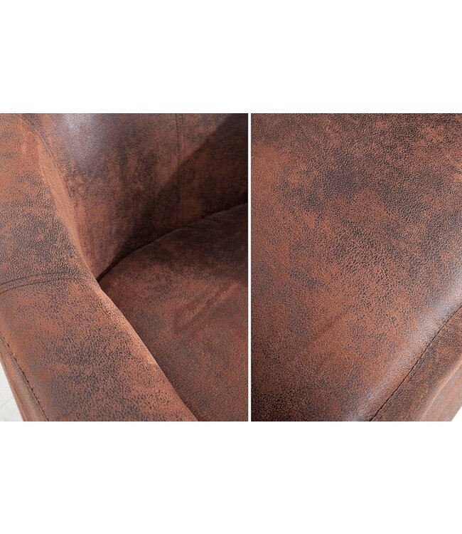 Invicta Interior Design loungestoel HEMINGWAY whiskybruin met armleuningen cocktailstoel massief houten poten - 38475