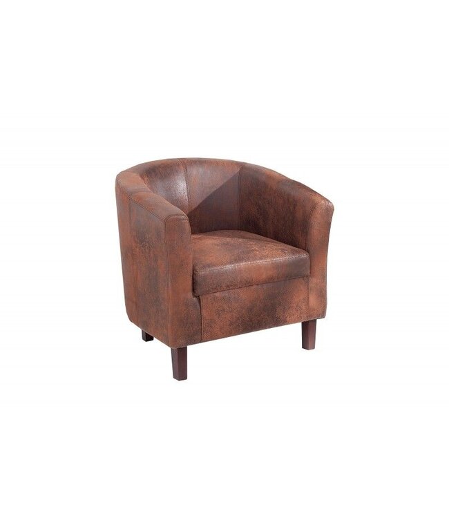 Invicta Interior Design loungestoel HEMINGWAY whiskybruin met armleuningen cocktailstoel massief houten poten - 38475