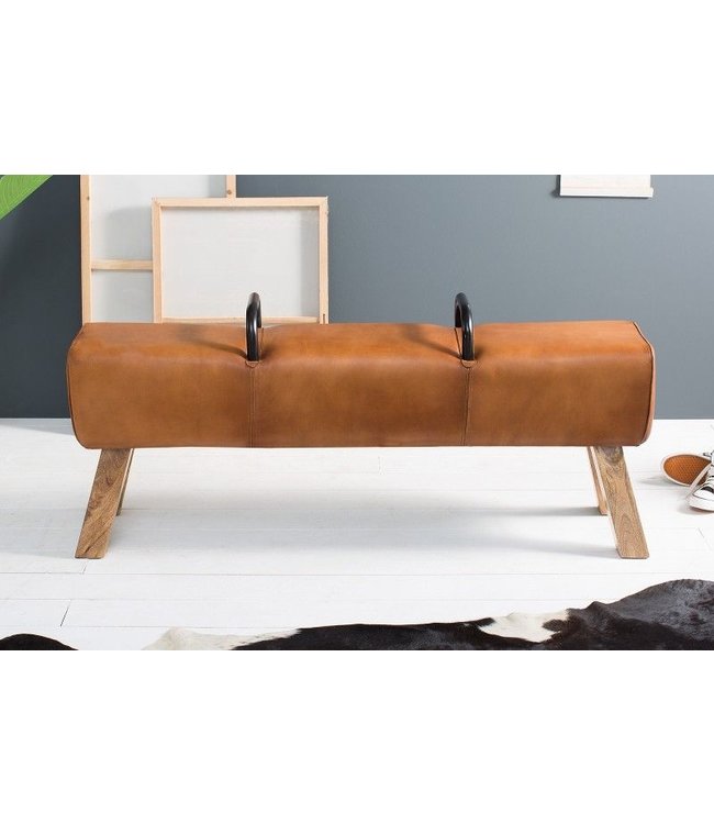 Invicta Interior Retro bank TURNBOCK 134cm met echt lederen bekleding mangohouten bank - 38481