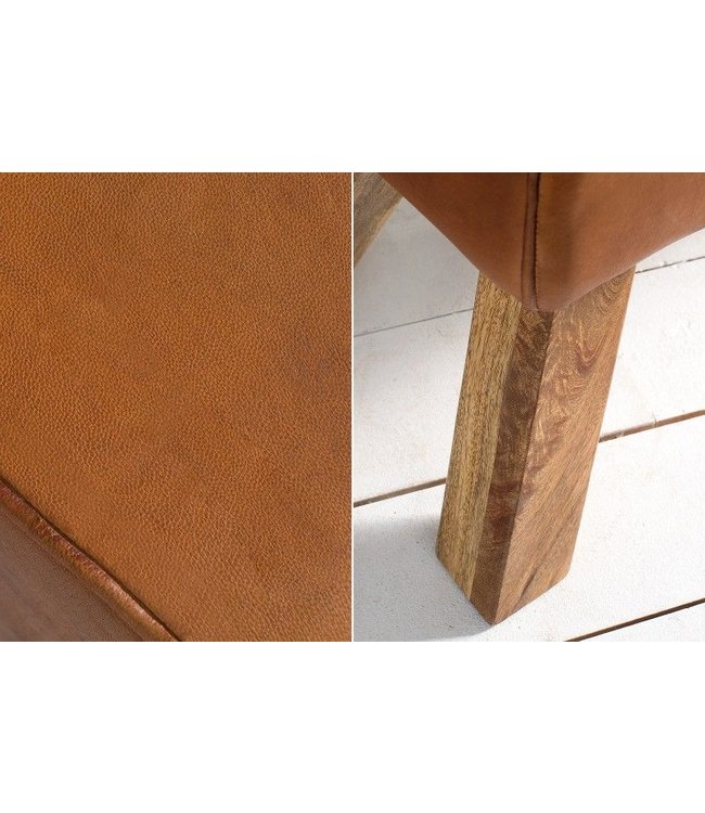 Invicta Interior Retro bank TURNBOCK 134cm met echt lederen bekleding mangohouten bank - 38481