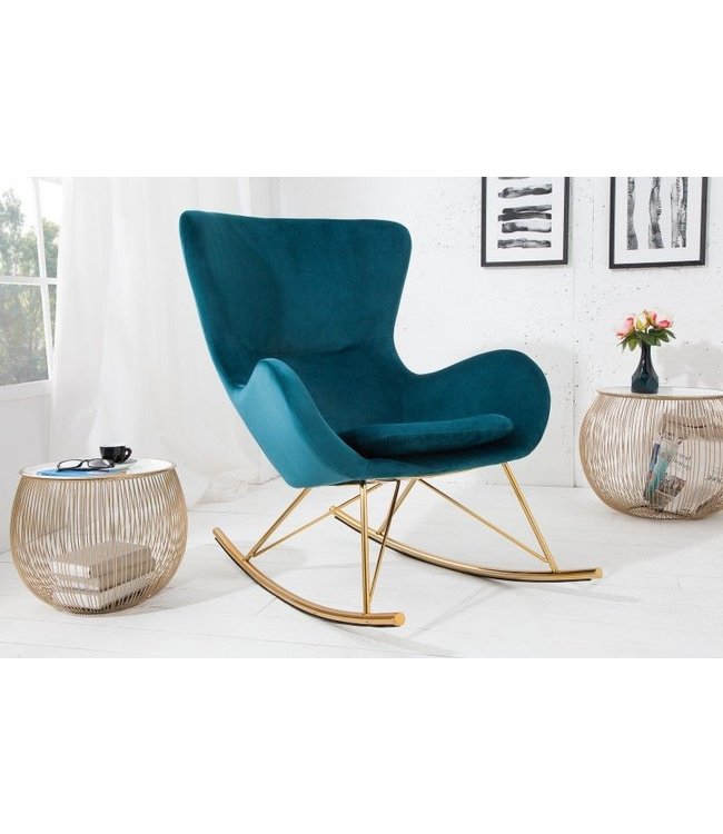 Invicta Interior Design schommelstoel SCANDINAVIA SWING turquoise goud fluwelen schommelstoel - 38573