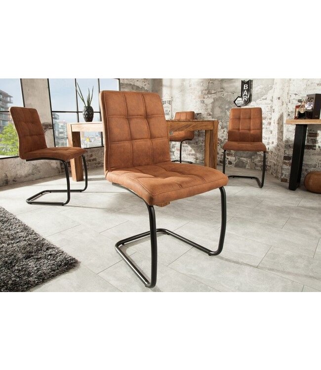 Invicta Interior industrieele sledestoel MODENA lichtbruin met decoratieve stiksels - 38615