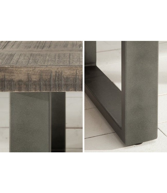 Invicta Interior Design salontafel IRON CRAFT 100cm mangohout grijs industrieel design massief ijzeren sledeframe - 38661