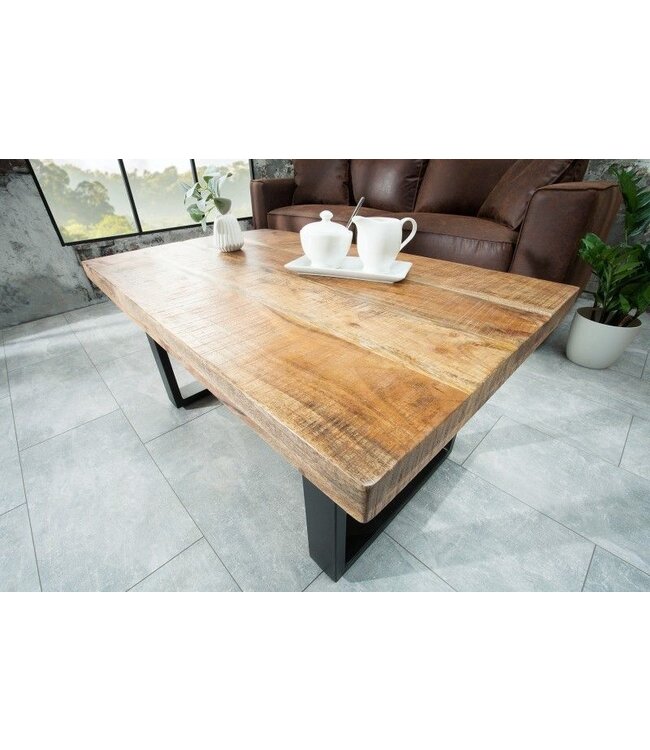 Invicta Interior Design salontafel IRON CRAFT 100cm mangohout ijzer industrieel design massief zwart frame - 38662
