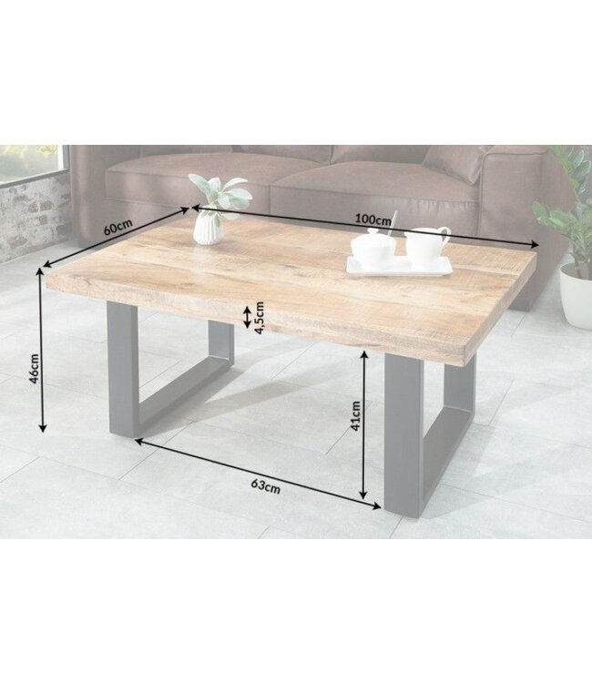 Invicta Interior Design salontafel IRON CRAFT 100cm mangohout ijzer industrieel design massief zwart frame - 38662