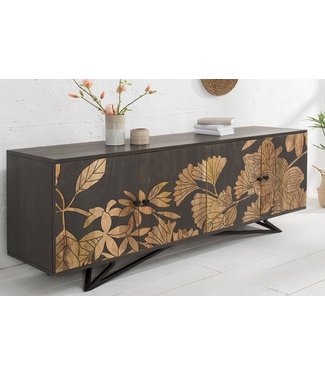 Invicta Interior Massives Dressoir JUNGLE 160cm grijs Mangoholz bloemen Design Boho metalen frame - 38727