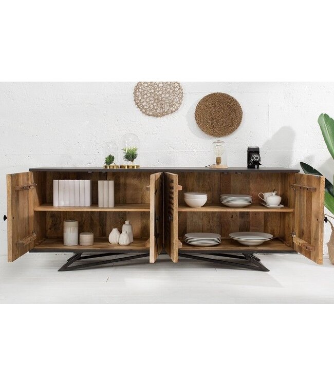 Invicta Interior Massives Dressoir TROPICAL 160cm grijs Mangoholz bloemen Design Boho metalen frame - 38728