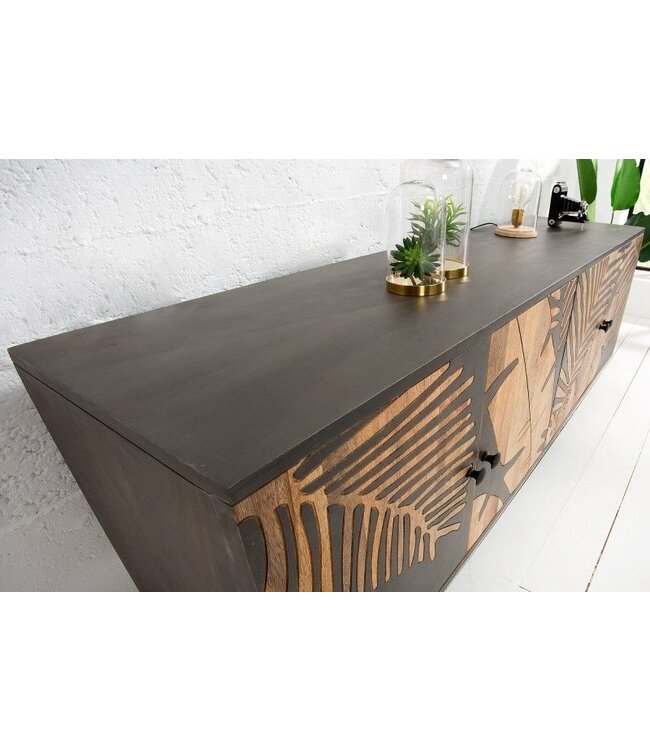 Invicta Interior Massives Dressoir TROPICAL 160cm grijs Mangoholz bloemen Design Boho metalen frame - 38728