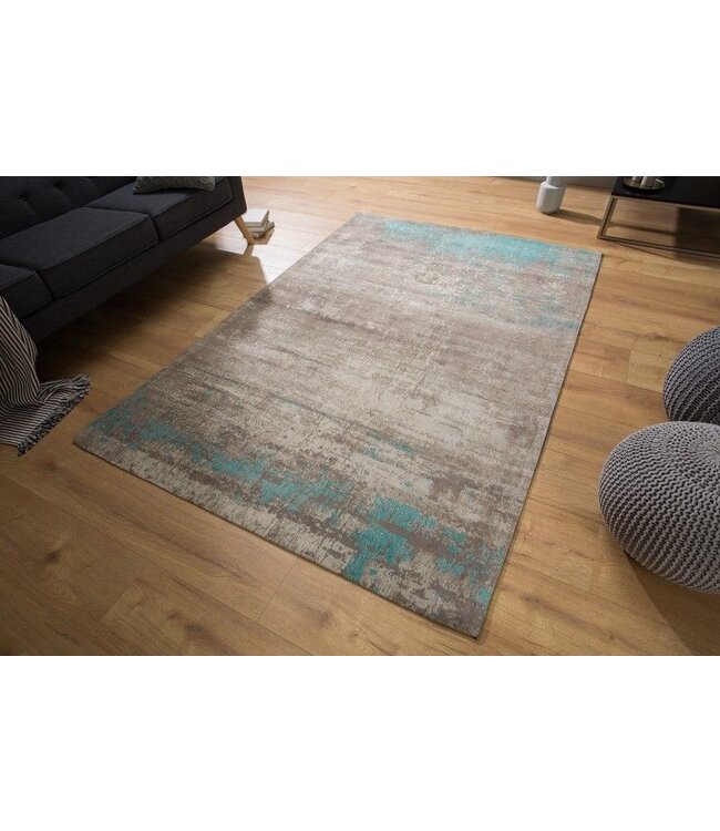 Invicta Interior Vintage katoenen tapijt MODERN ART 240x160cm grijs turquoise gewassen used look - 38762