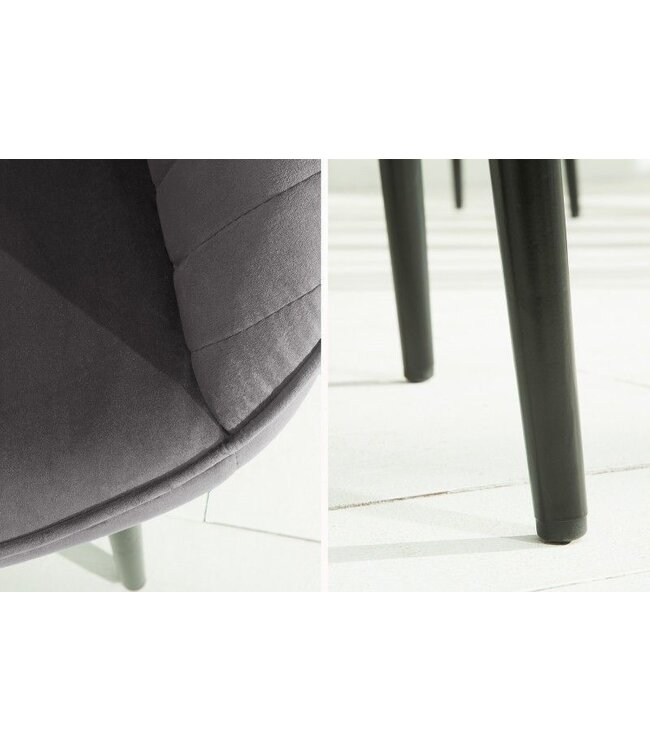 Invicta Interior Elegante armleuningstoel TURIJN zilvergrijs fluweel met decoratieve stiksels - 38787