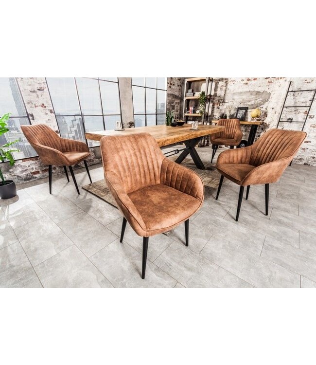 Invicta Interior Elegante armleuningstoel TURIJN vintage lichtbruin met decoratieve stiksels - 38789