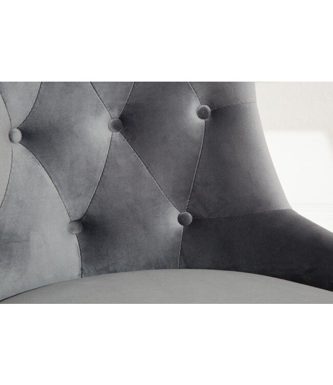 Invicta Interior In hoogte verstelbare bureaustoel VICTORIAN zilvergrijs fluweel met Chesterfield-stiksel - 38791