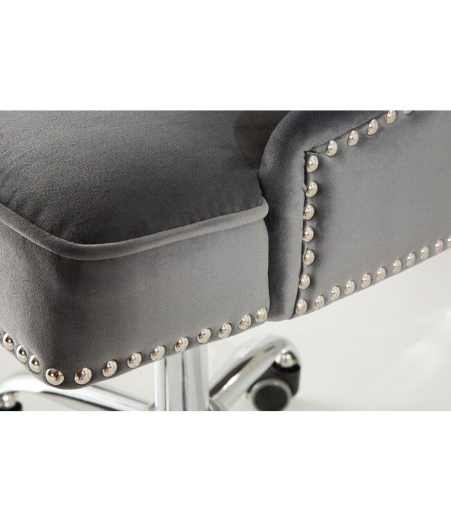Invicta Interior In hoogte verstelbare bureaustoel VICTORIAN zilvergrijs fluweel met Chesterfield-stiksel - 38791