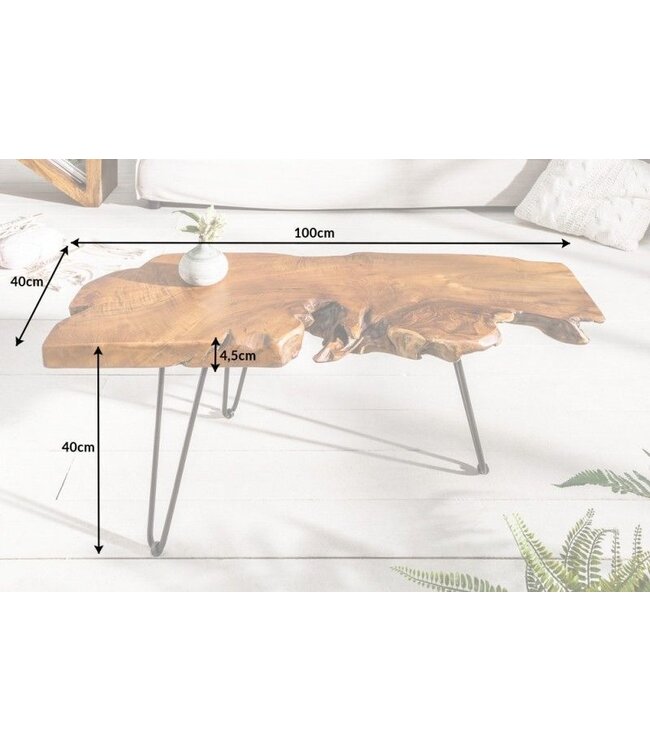 Invicta Interior Massieve salontafel WILD 100cm teak massief houten boomschijf haarspeldpoten - 38797