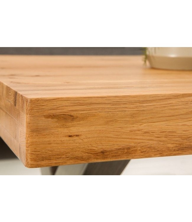 Invicta Interior Massief houten salontafel THOR 110cm wild eiken geolied X-frame metaal antraciet industrieel design - 38808