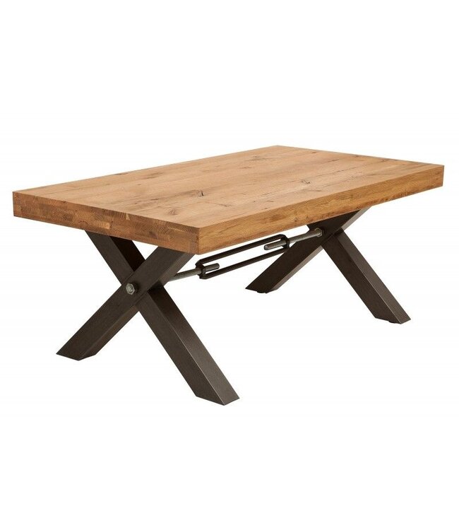 Invicta Interior Massief houten salontafel THOR 110cm wild eiken geolied X-frame metaal antraciet industrieel design - 38808