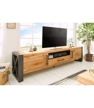 Invicta Interior Massief tv-meubel THOR 200cm wild eiken geolied lowboard in industrieel design - 38810