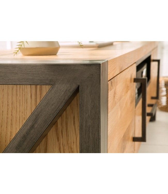 Invicta Interior Massief tv-meubel THOR 200cm wild eiken geolied lowboard in industrieel design - 38810