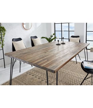 Invicta Interior Massief houten eettafel SCORPION 160cm bruin acacia zwarte metalen poten Hairpin Poten Retro - 38889