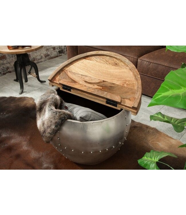 Invicta Interior Ronde salontafel DRUMP STORAGE 70cm natuurlijk zilver mangohout met opbergruimte handgemaakt Industrieel - 38949